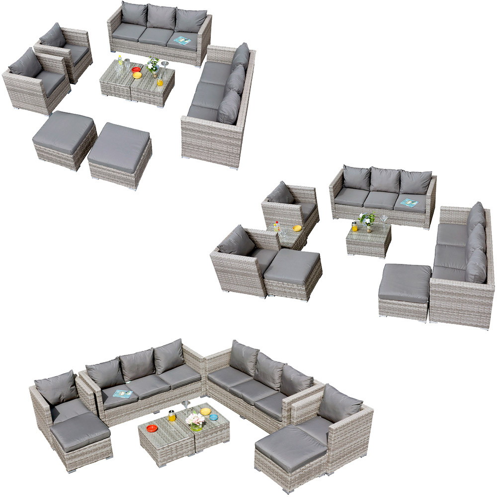 Oseasons Acorn 10 Seater Dove Grey and Grey Cushion Deluxe Rattan Modular Sofa Set Image 3