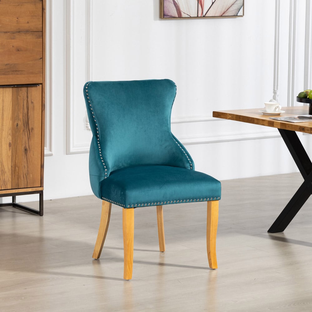 Artemis Home Orvino Set of 2 Teal Velvet Fabric Dining Chair Image 6