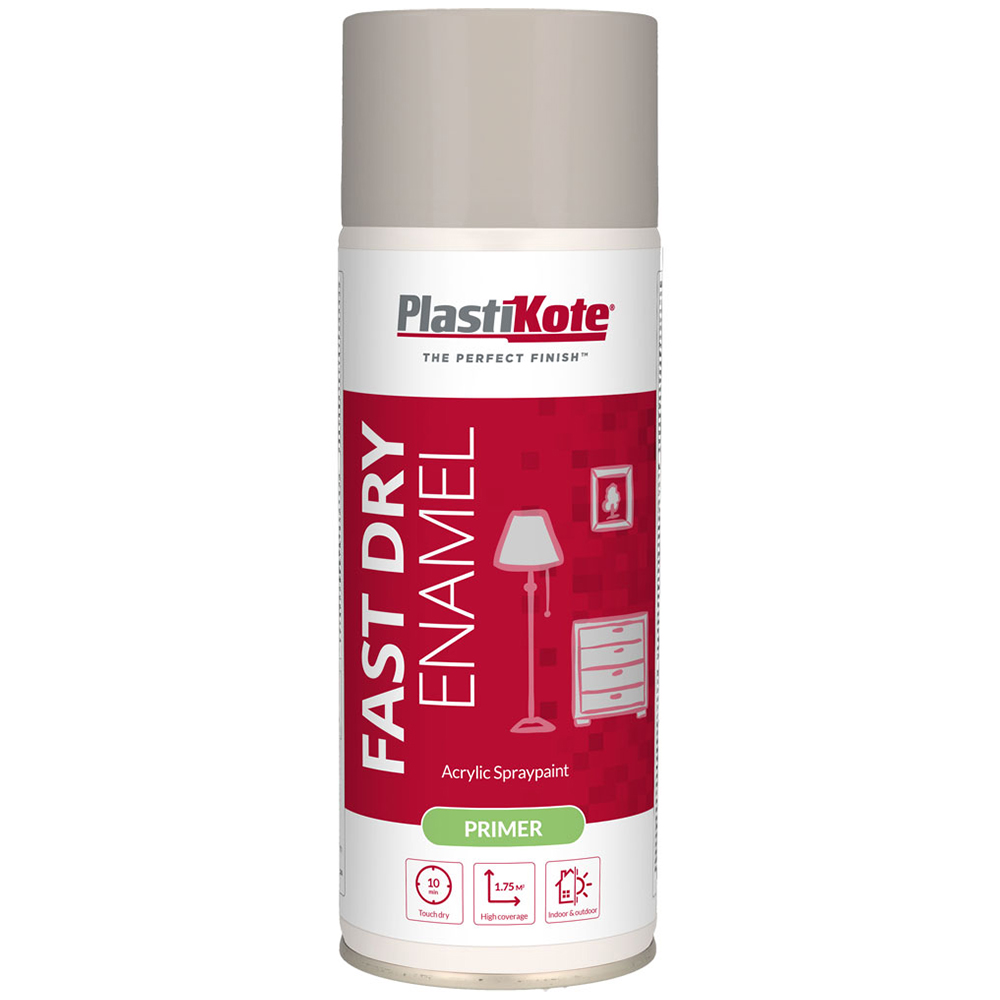 PlastiKote Grey Fast Dry Enamel Acrylic Primer Spray Paint Wilko