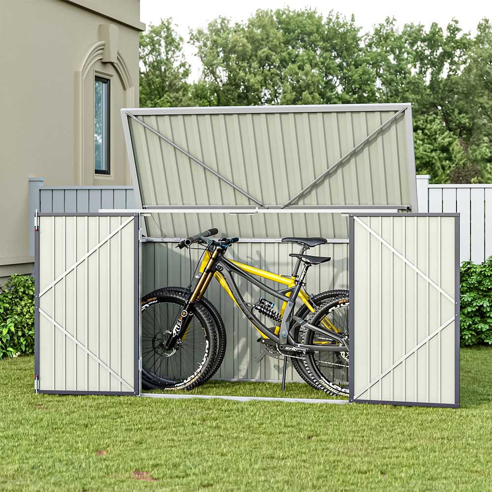 Living and Home 4.2 x 6.8 x 3.4ft Black Heavy Duty Steel Bicycle Storage Shed Image 5