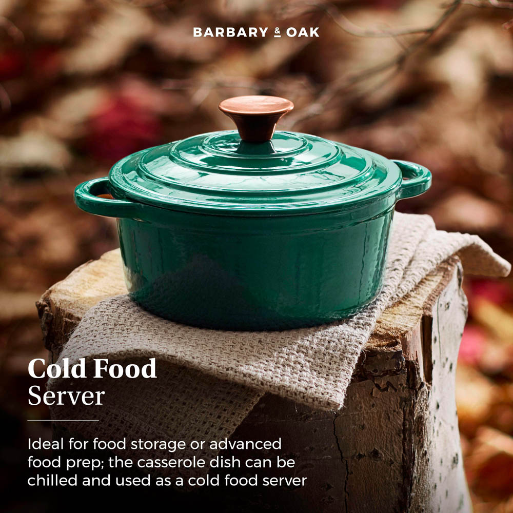 Barbary & Oak 20cm Green Cast Iron Round Non-Stick Casserole Pan with Lid Image 6