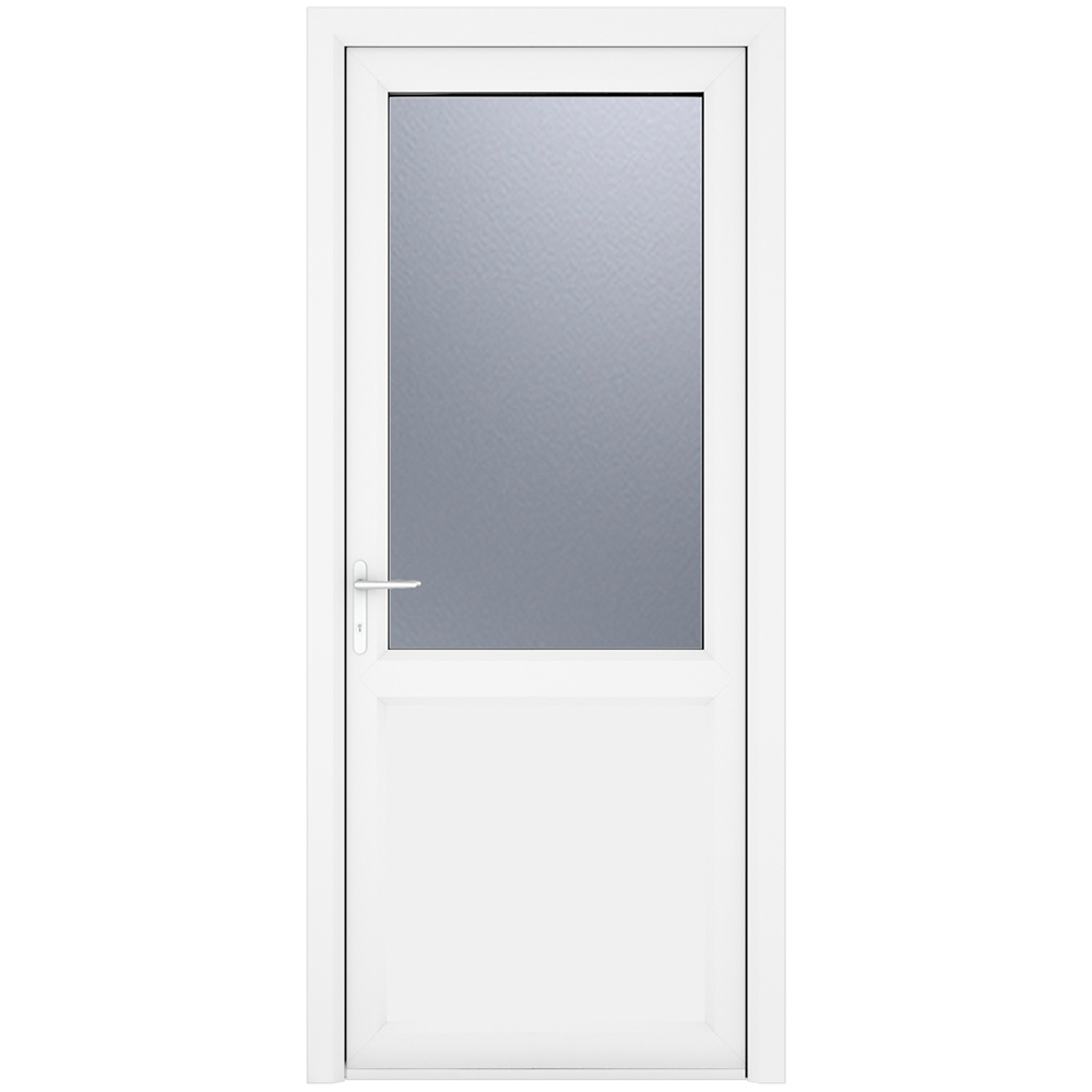 Crystal uPVC Triple Glazed Door Half Glass Half panel Right hand White Obscure Glass 890x2090mm Image 1