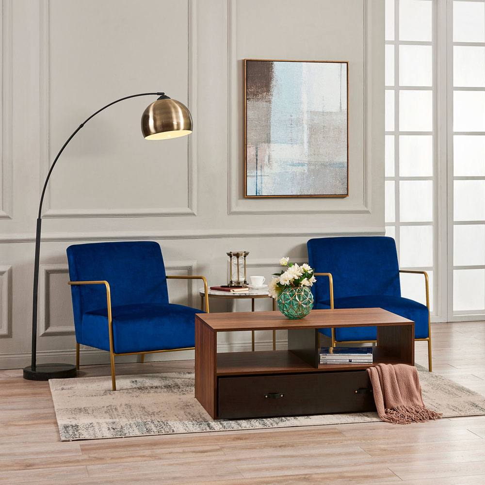 Teamson Home Henry 2 Drawer Single Shelf Walnut Wooden Faux Leather Coffee Table Image 7