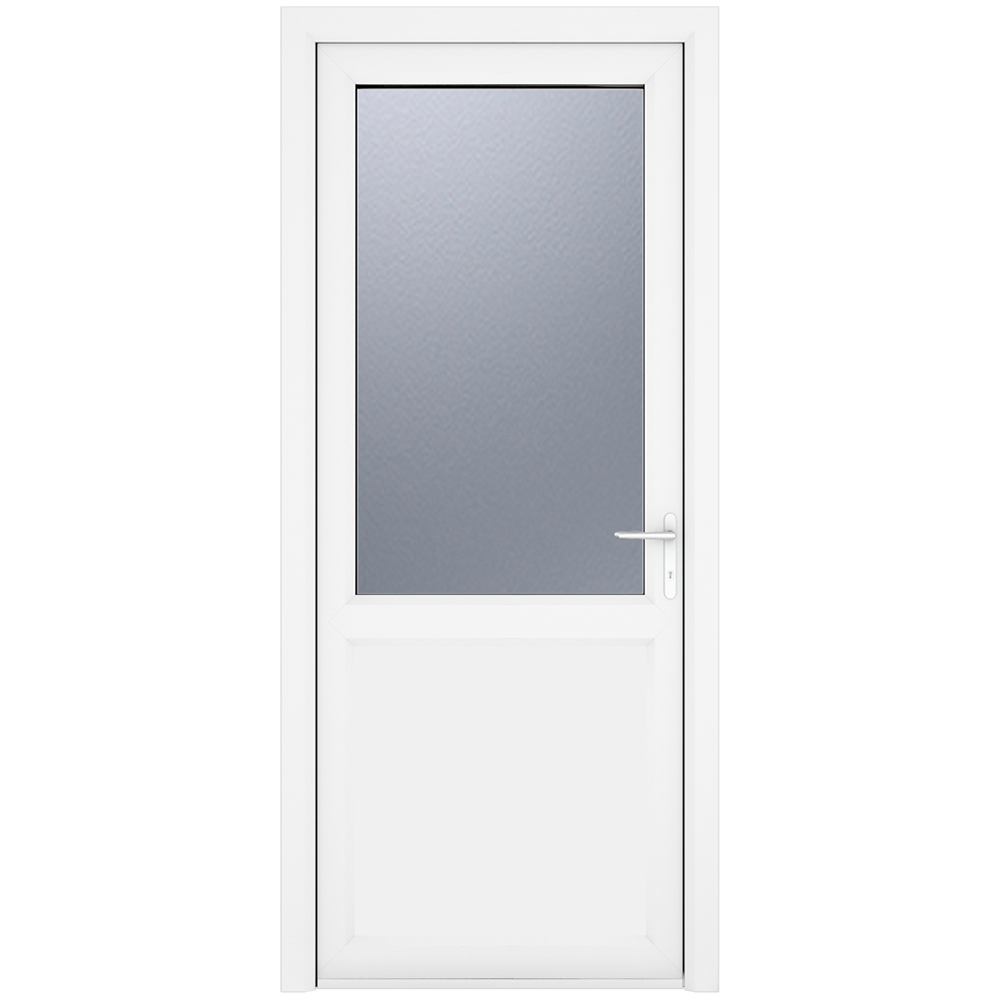 Crystal uPVC Double Glazed White Door Half Glass Half panel Left hand Obscure Glass 920x2090mm Image 1