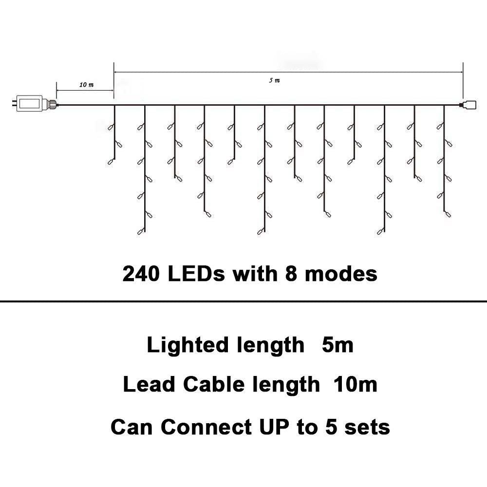 Shatchi 240 Cool White LED Multifunction Waterfall Icicle Light 5m Image 3