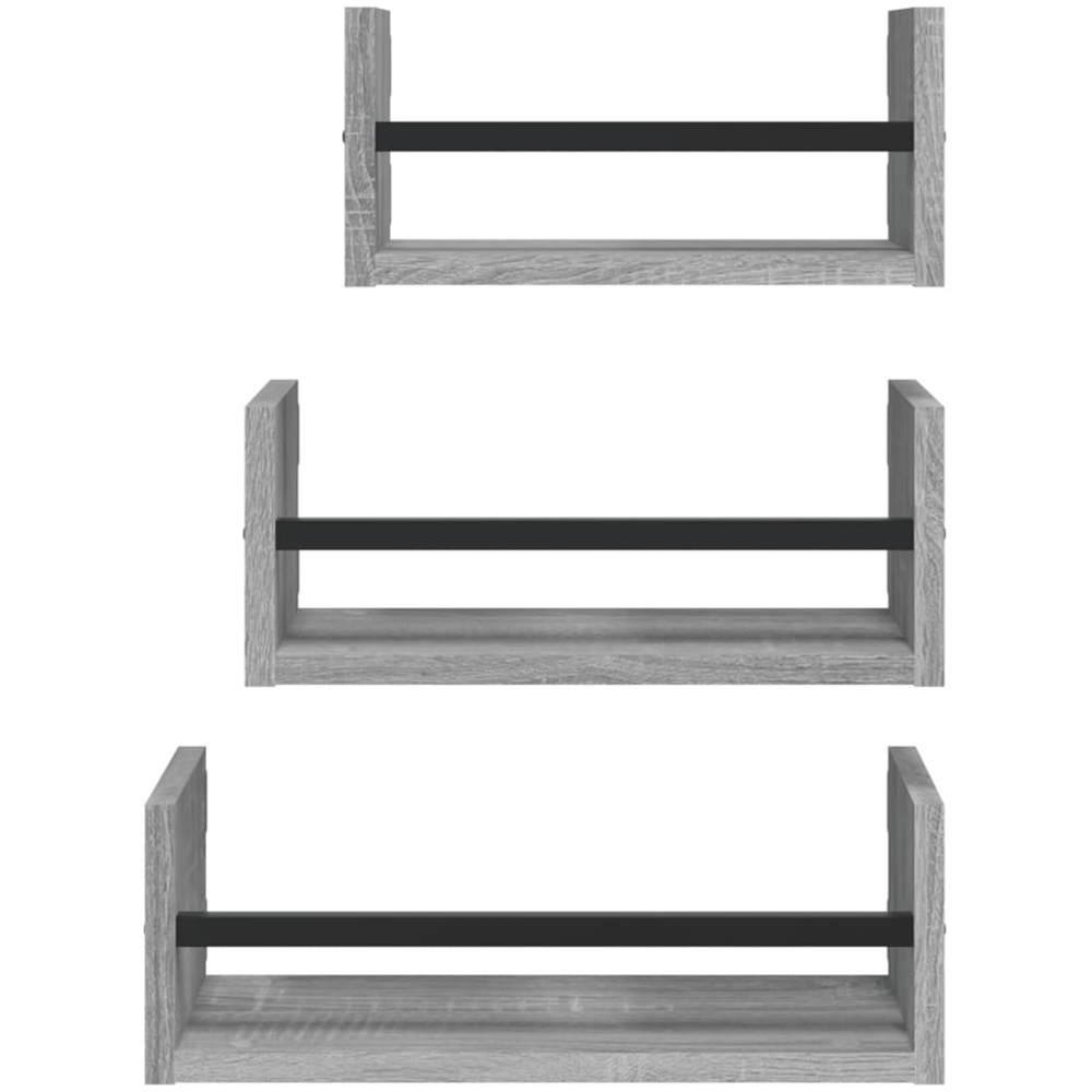 vidaXL Set of 3 Grey Sonoma Floating Wall Shelf Image 3
