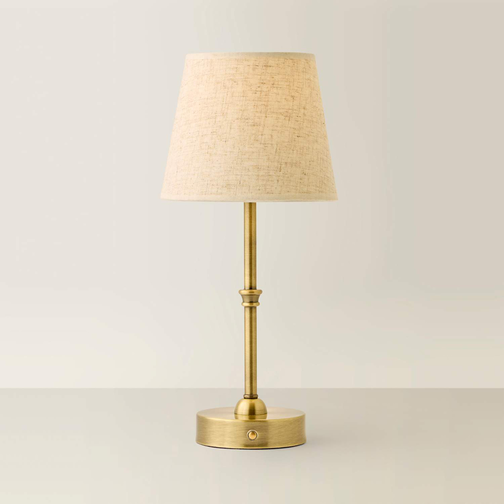 ValueLights Lowe Linen Taper Shade Gold Portable Rechargeable Table Lamp with Bulb Image 3