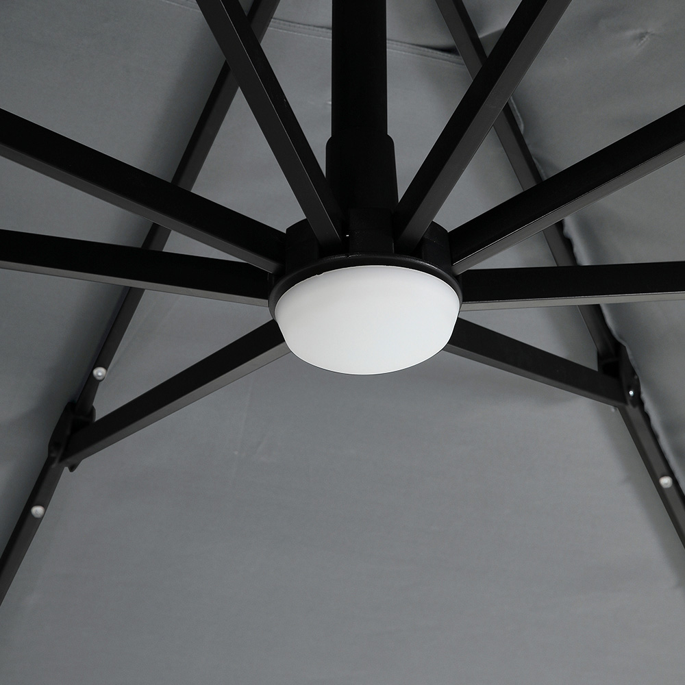 Living and Home Light Grey Square LED Rotatable Cantilever Parasol with Wheeled Base 3m Image 7