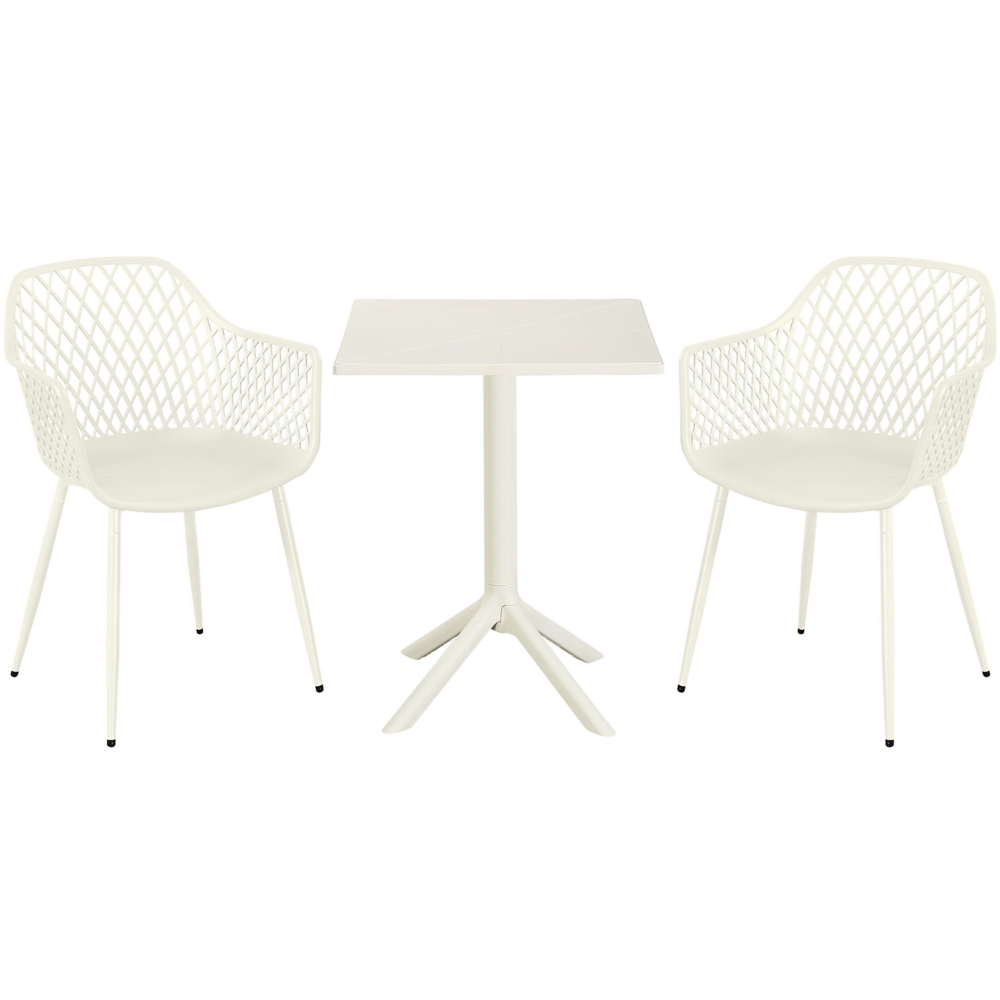 Core Products 2 Seater White Lattice Design Square Plastic Table Garden Bistro Set Image 2