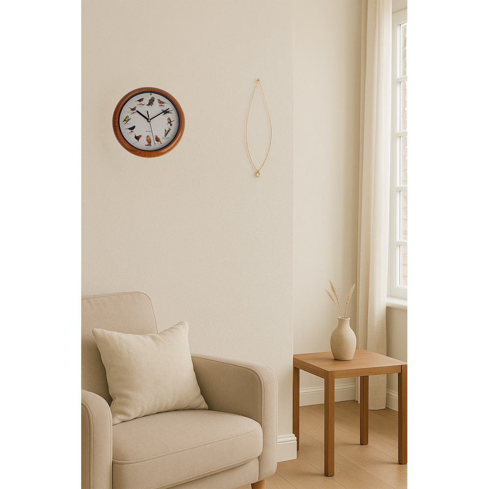 Avilo Wood Effect Frame Bird Song Wall Clock 26cm Image 2
