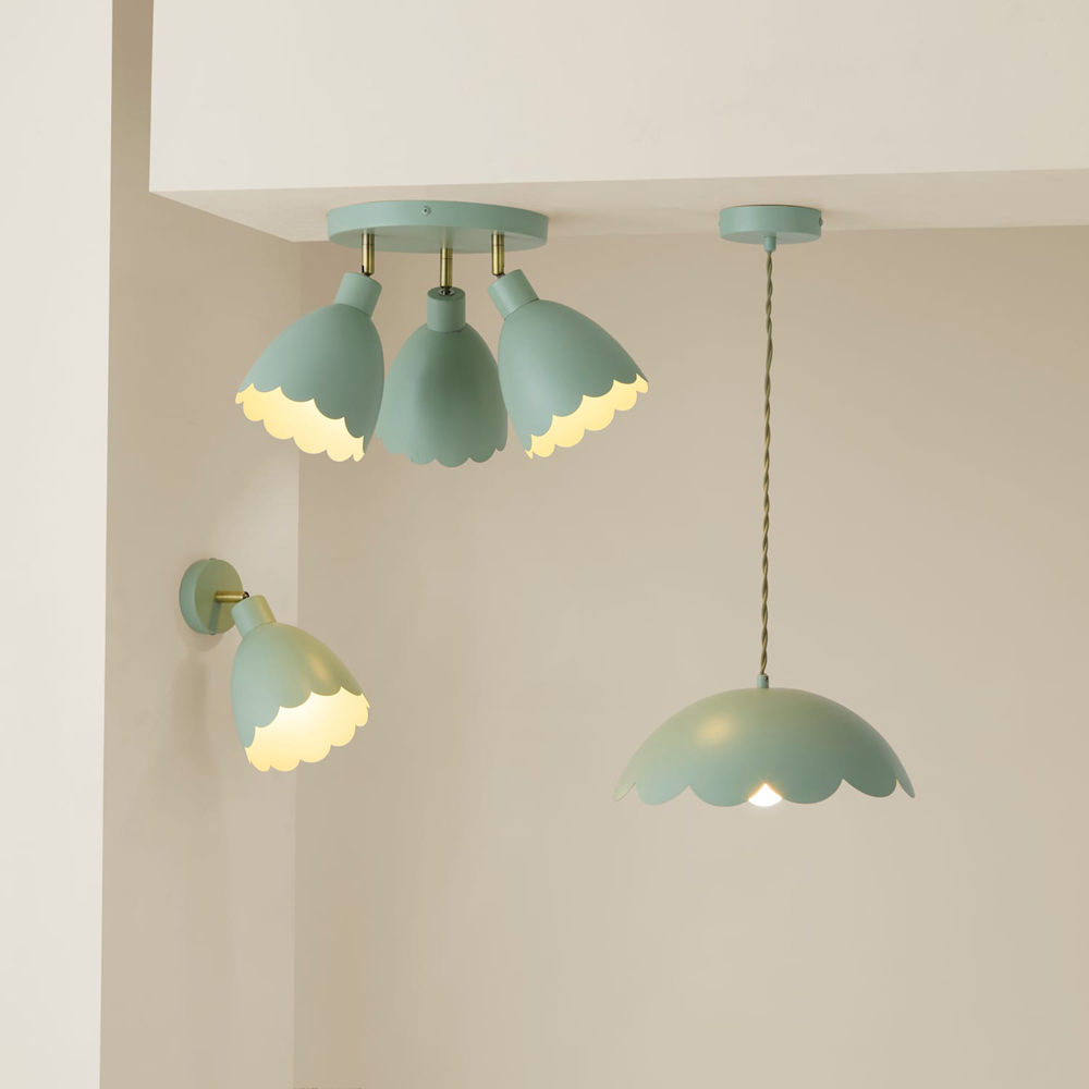 ValueLights Millie 3 Way Sage Green Scallop Shade Adjustable Round Spot Ceiling Light with Bulb Image 7