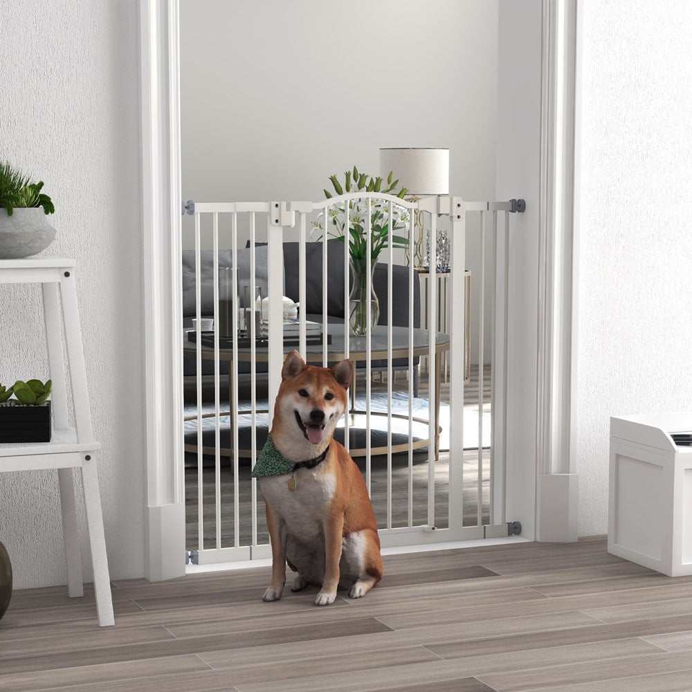 PawHut White 74-100cm Adjustable Metal Pet Safety Gate Image 2