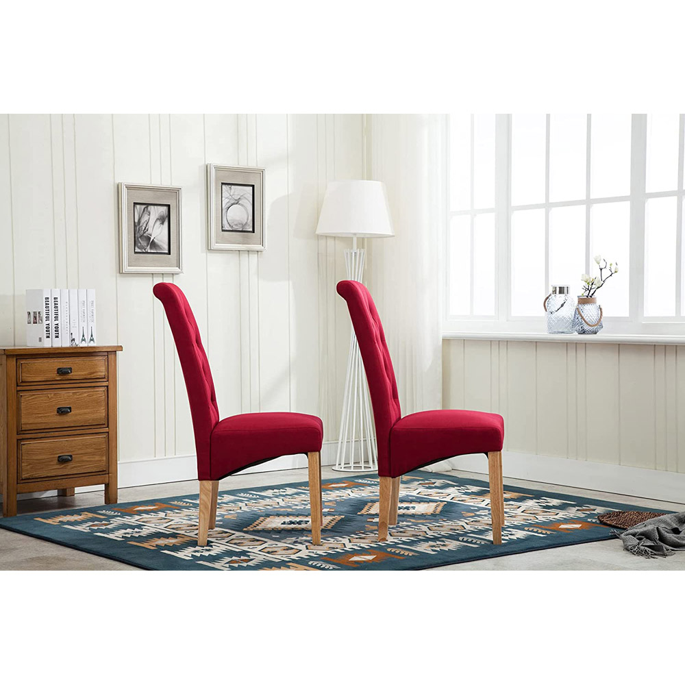 Red Set of 2 Tufted High Back Fabric Dining Chair Image 4