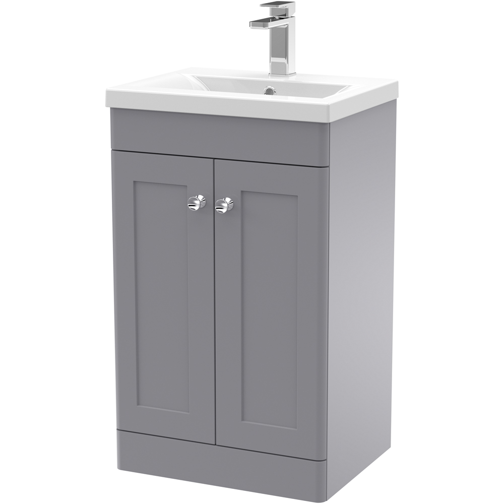 nuie Classique 2 Door Satin Grey Floor Standing Unit and Mid-Edge Ceramic Basin 500mm Image 1