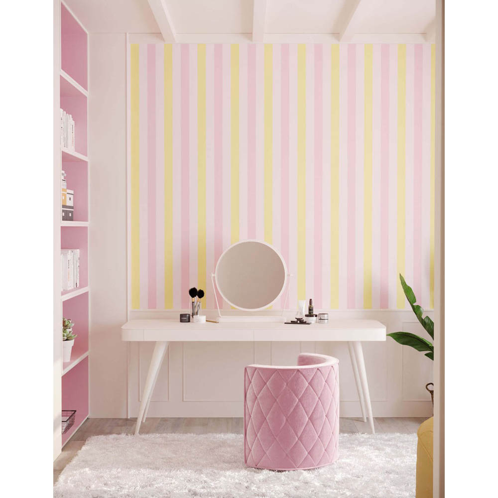 Bobbi Beck Eco Luxury Tricolour Ice Cream Stripe Pastel Pink Wallpaper Image 3
