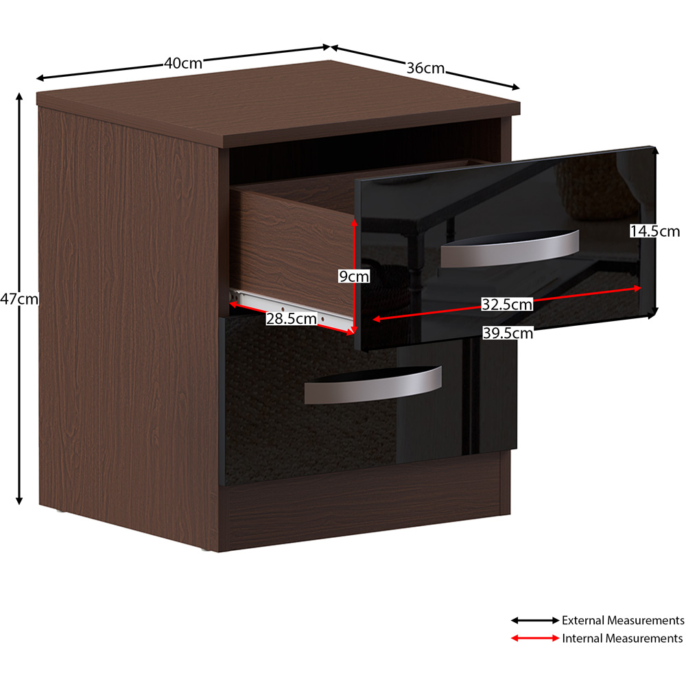 VIDA DESIGNS Hulio 2 Drawer Walnut and Black Bedside Table Image 8