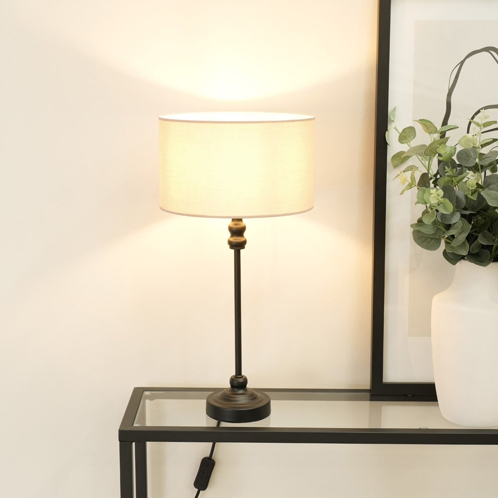 ValueLights Maggie Natural and Black Drum Shade Candlestick LED Table Lamp Image 2
