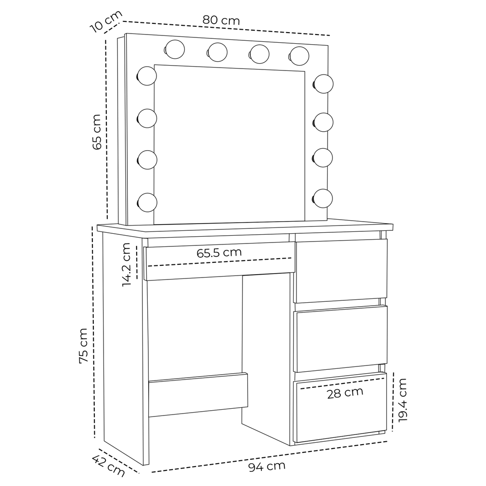 Portland 4 Drawer Stone Grey Dressing Table Set with LED Mirror Image 5