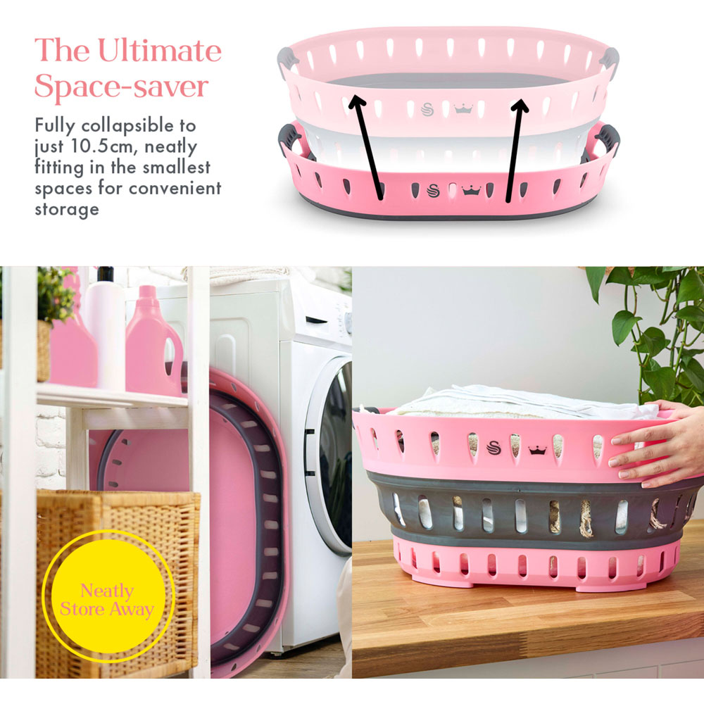 Swan x Lynsey SWLC9002QOCN Pink and Grey Oval Collapsible Laundry Basket 60L Image 4