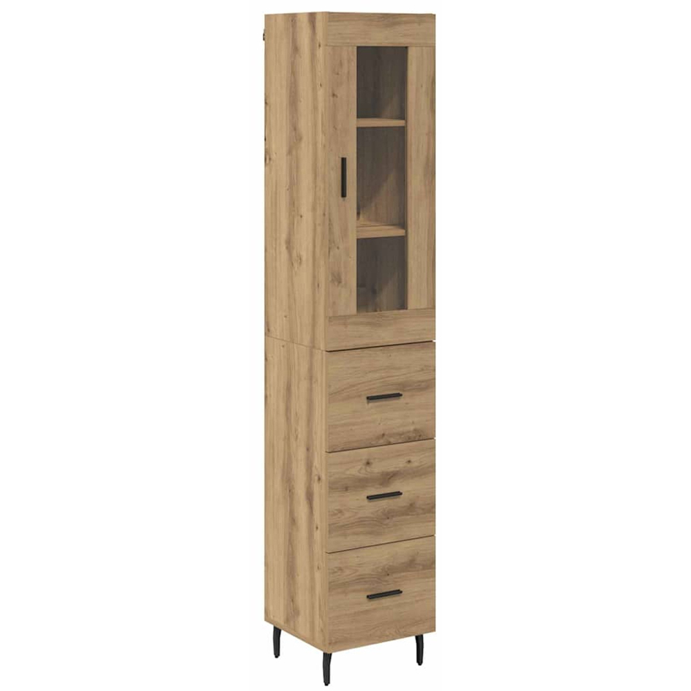 vidaXL Single Glass Door 3 Drawer Artisan Oak Slim Sideboard with Metal Legs Image 2