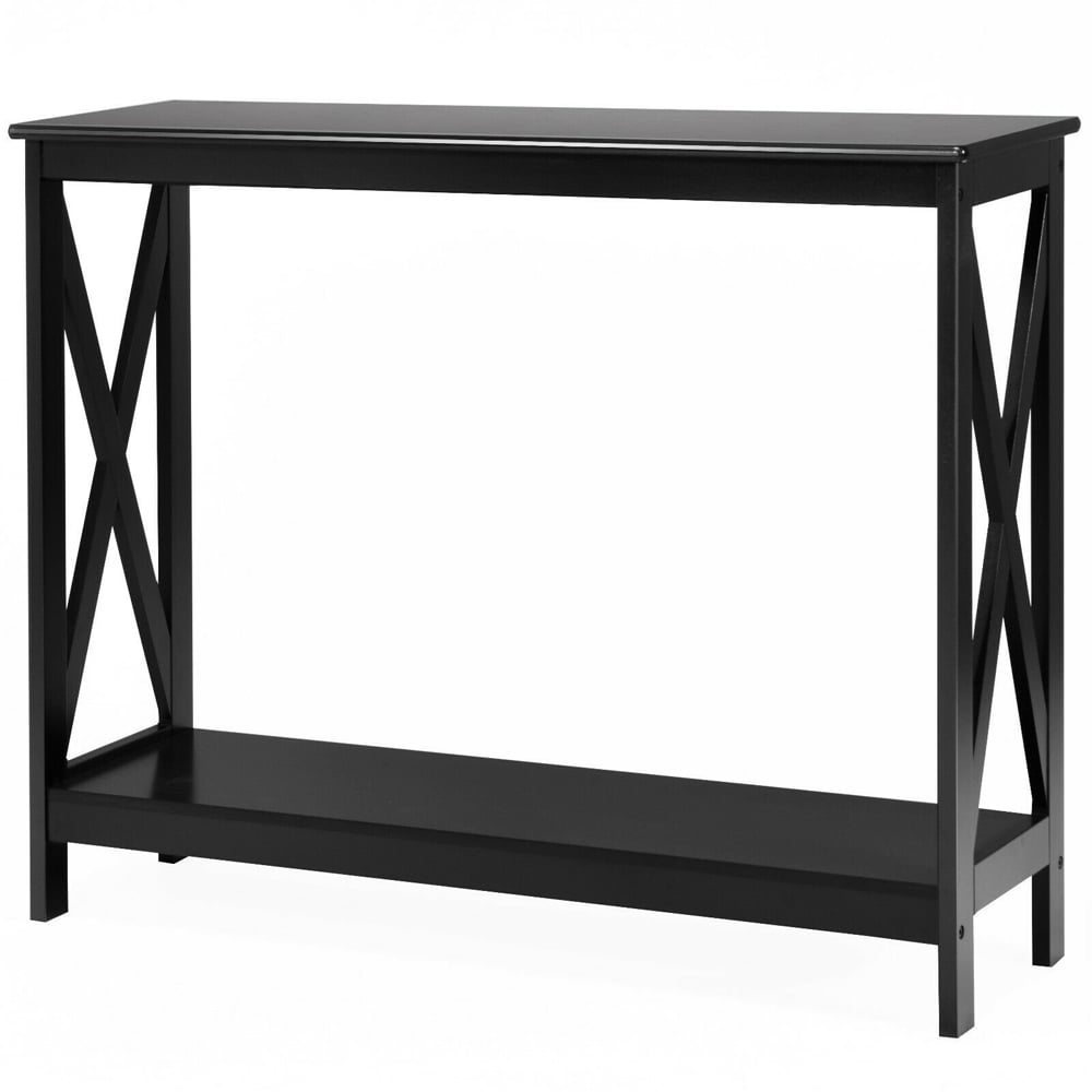 Costway Single Shelf Black Wooden Console Table Image 2
