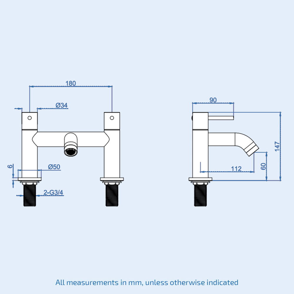 Nes Home Alice Chrome Dual Lever Bath Filler Tap Image 3