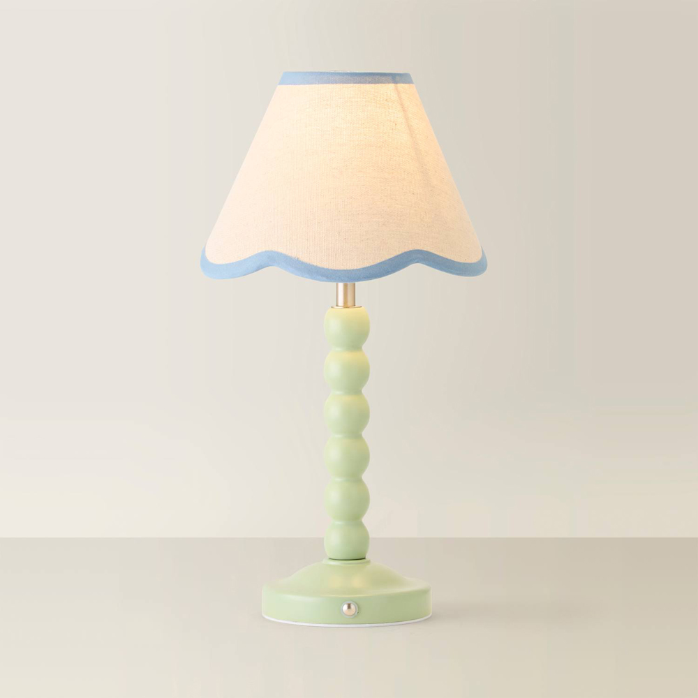 ValueLights Bobble Blue Scallop Shade Green Rechargeable Wooden LED Table Lamp Image 5
