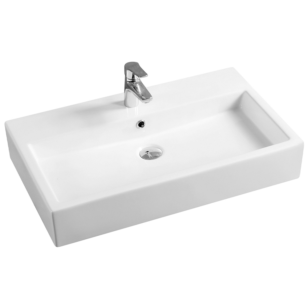 Limoge White Ceramic Thick Edge Inset Basin with Rectangular Full Bowl 510mm Image 1