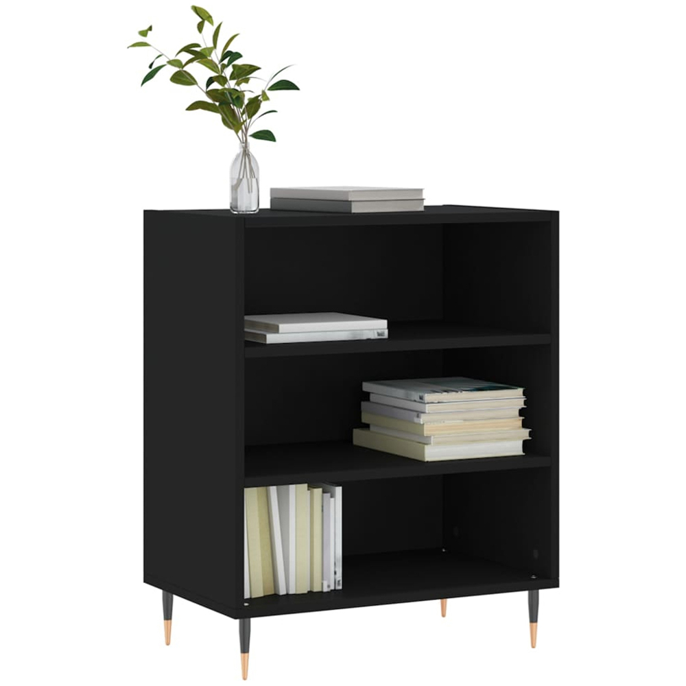 vidaXL 3 Shelf Black Wooden Sideboard with Metal Legs Image 3