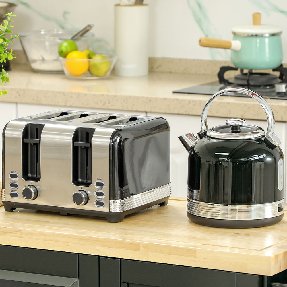 HOMCOM 800-212V70BK Black 1.7L Fast Boil Electric Kettle 3000W and 4 Slice Toaster Set Image 2
