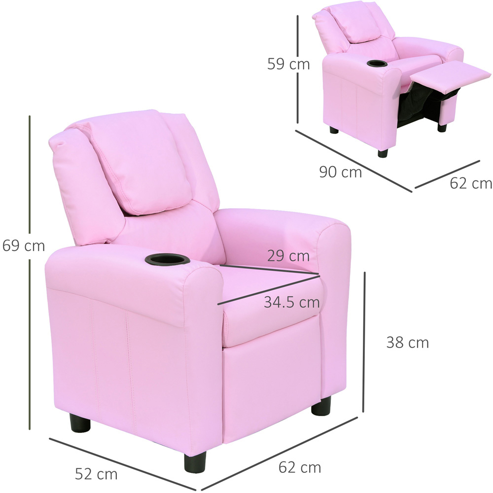 HOMCOM Kids Single Seat Pink Sofa with Cup Holder Image 6