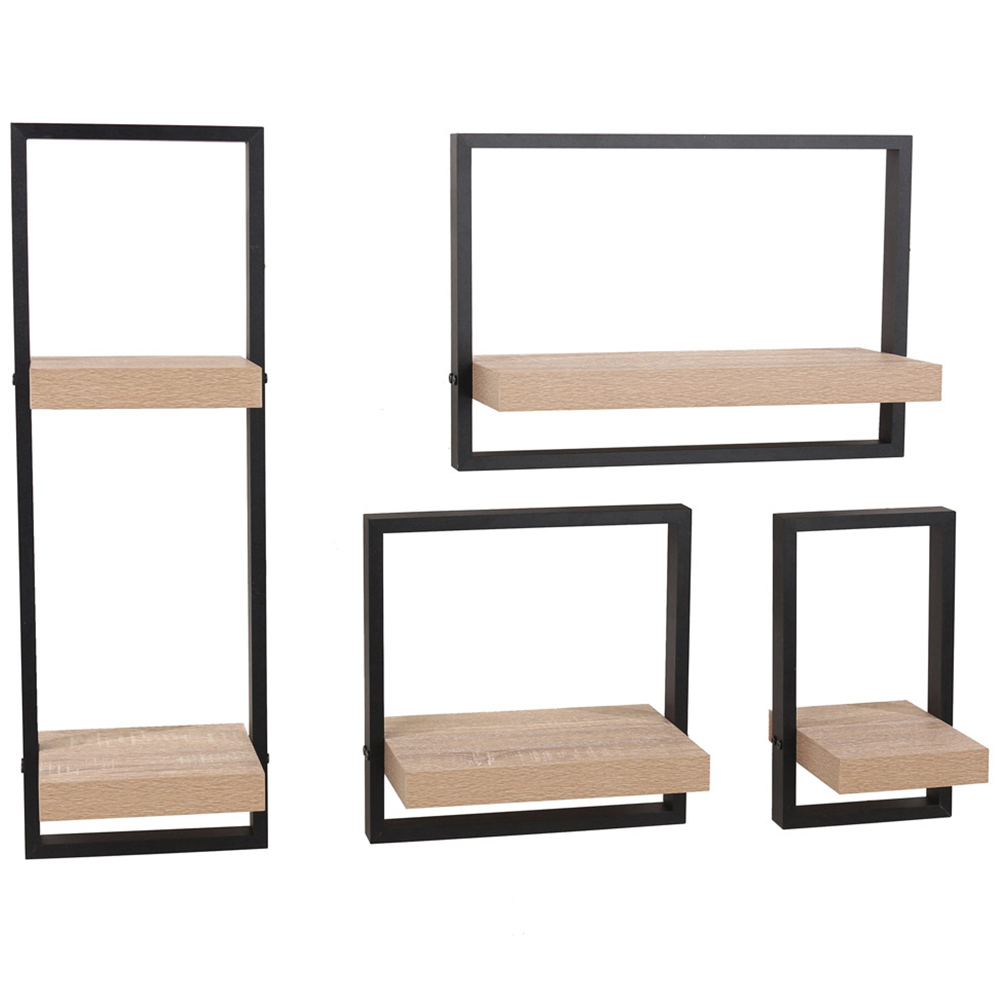 Core Products Nova 20cm Oak and Black Framed Floating Shelf Kit Image 2