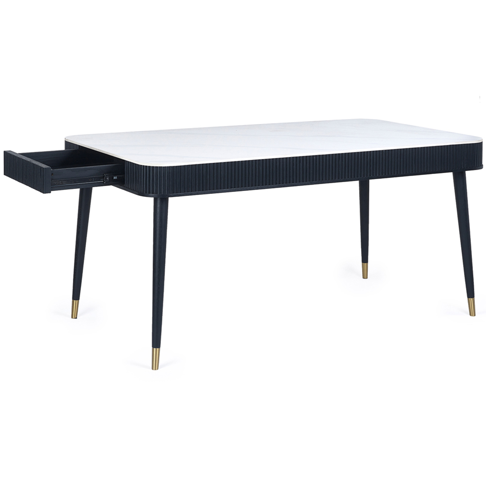 Julian Bowen Louis Fluted Stone Dining Table with Drawers White and Black Image 3