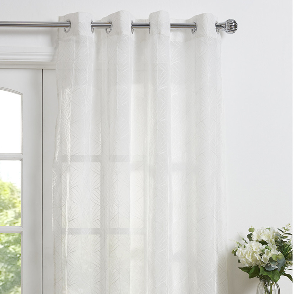 Divante Cassia White Deco Embroidered Voile Curtains Image