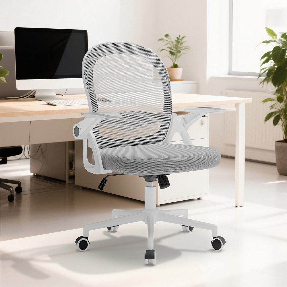 Rattrix Grey Mid-Back Mesh Office Chair with Flip-Up Armrests Image 6