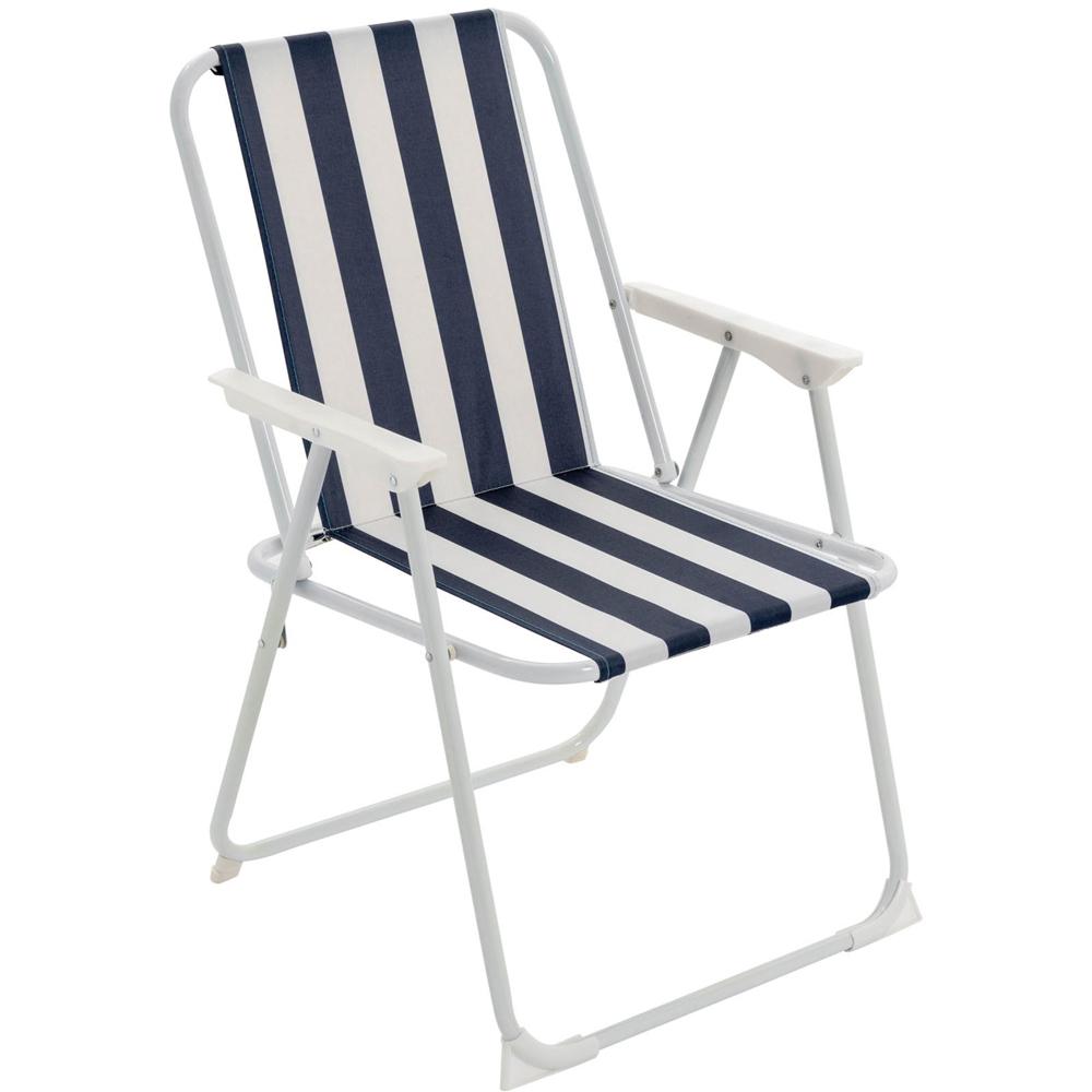Harbour Housewares Blue Stripe Folding Metal Beach Chair Image 2