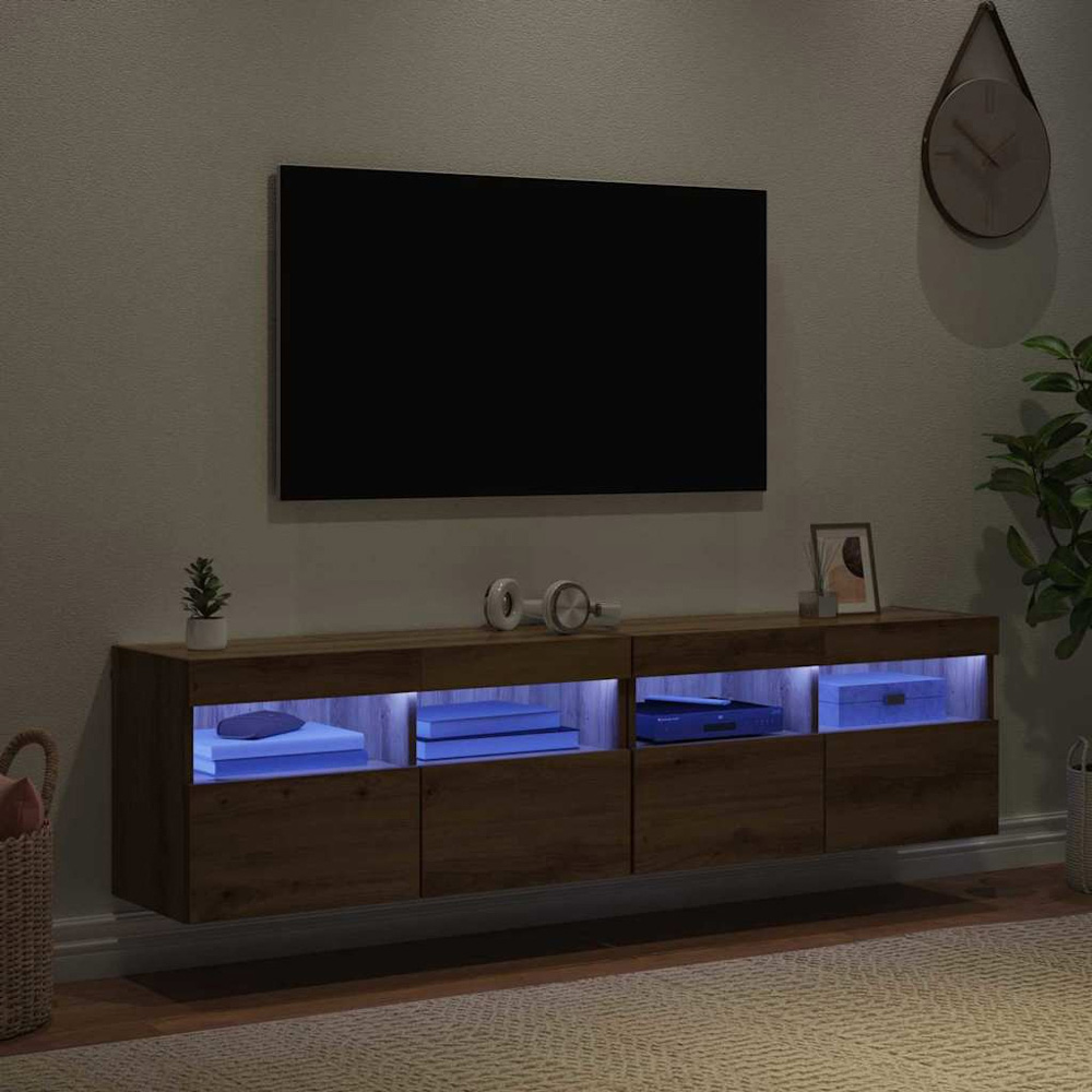 vidaXL 2 Door 2 Shelf Artisan Oak Wall Mounted TV Cabinet with LED Light 2 Pack Image 5