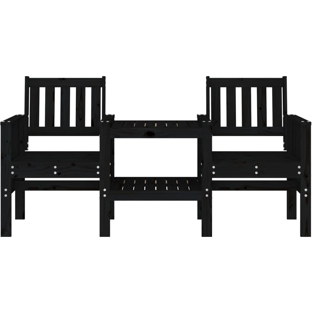 vidaXL 2 Seater Black Solid Pine Wood Slatted Garden Companion Seat Image 3
