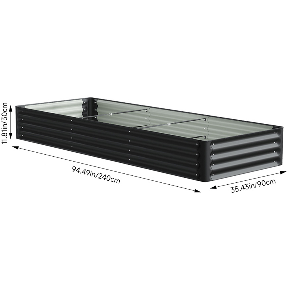 Living and Home Black Rectangular Galvanised Steel Raised Garden Bed 240 x 90cm Image 8