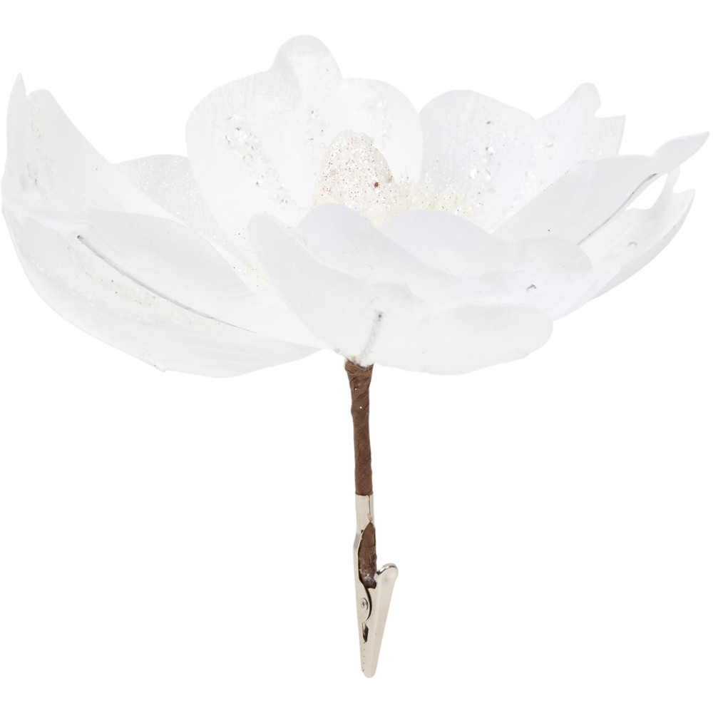 White Glitter Flower Clip White Image 3
