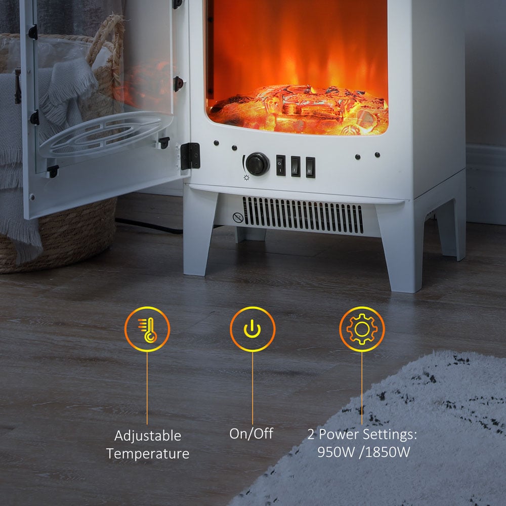 HOMCOM White Freestanding Electric Fireplace Heater with Flame Effect 1850W Image 5