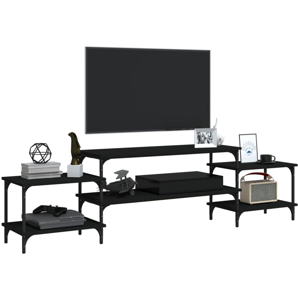 vidaXL 5 Shelf Black Wood and Steel TV Cabinet Image 3
