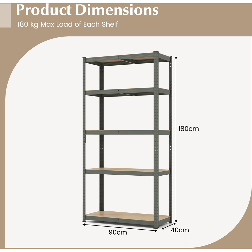 Costway Grey 5 Tier Metal Anti Tipping Shelving Unit Image 9