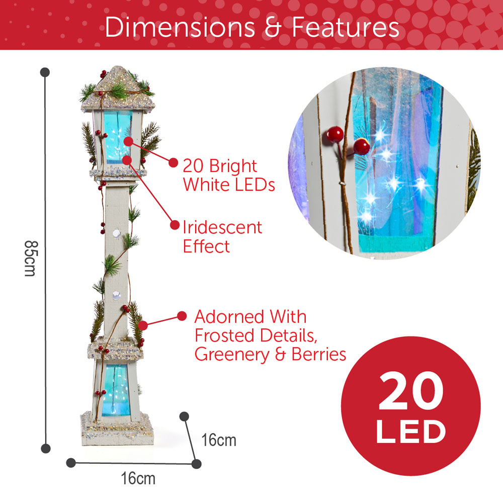 The Christmas Workshop 20 White LED Iridescent Wooden Lamp Post Light 85cm Image 9