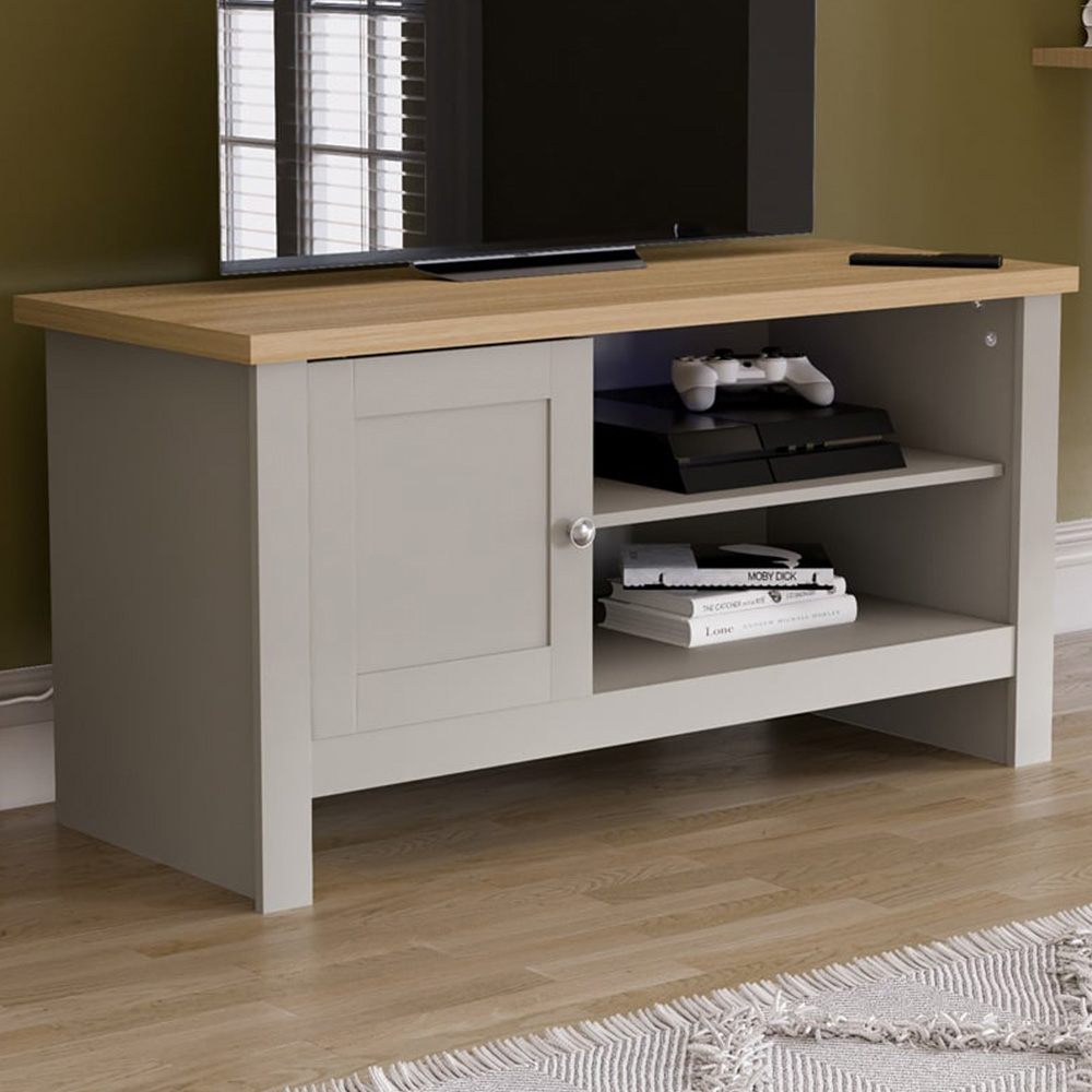 Vida Designs Arlington Single Door 2 Shelf Grey TV Unit Image 1