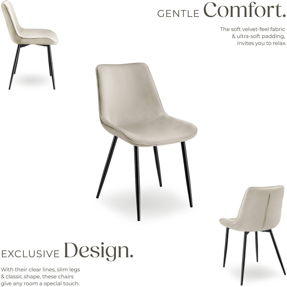 tectake Monroe Set of 6 Cream Velvet Padded Dining Chair Image 3