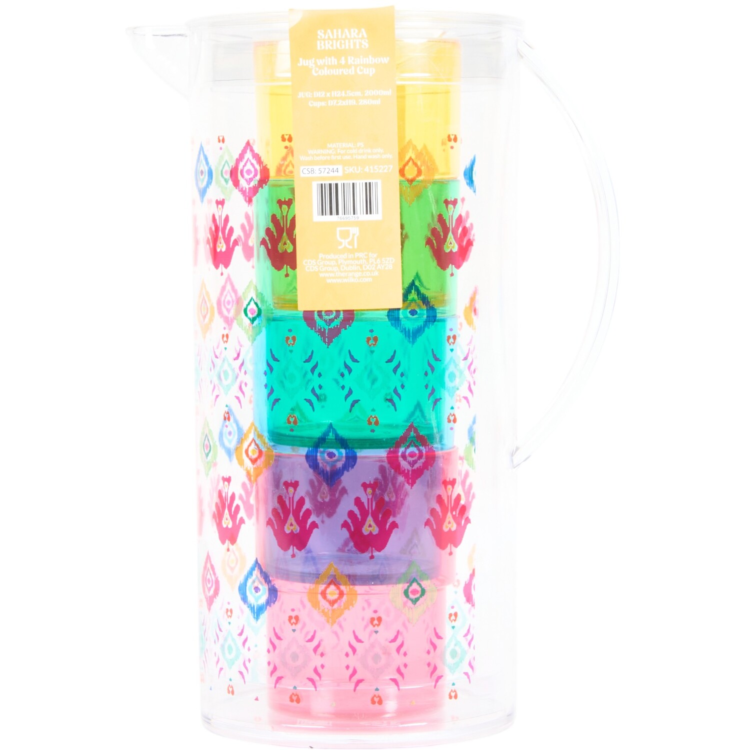 Sahara Brights Jug with 4 Rainbow Color Cups Multicolour Image 2
