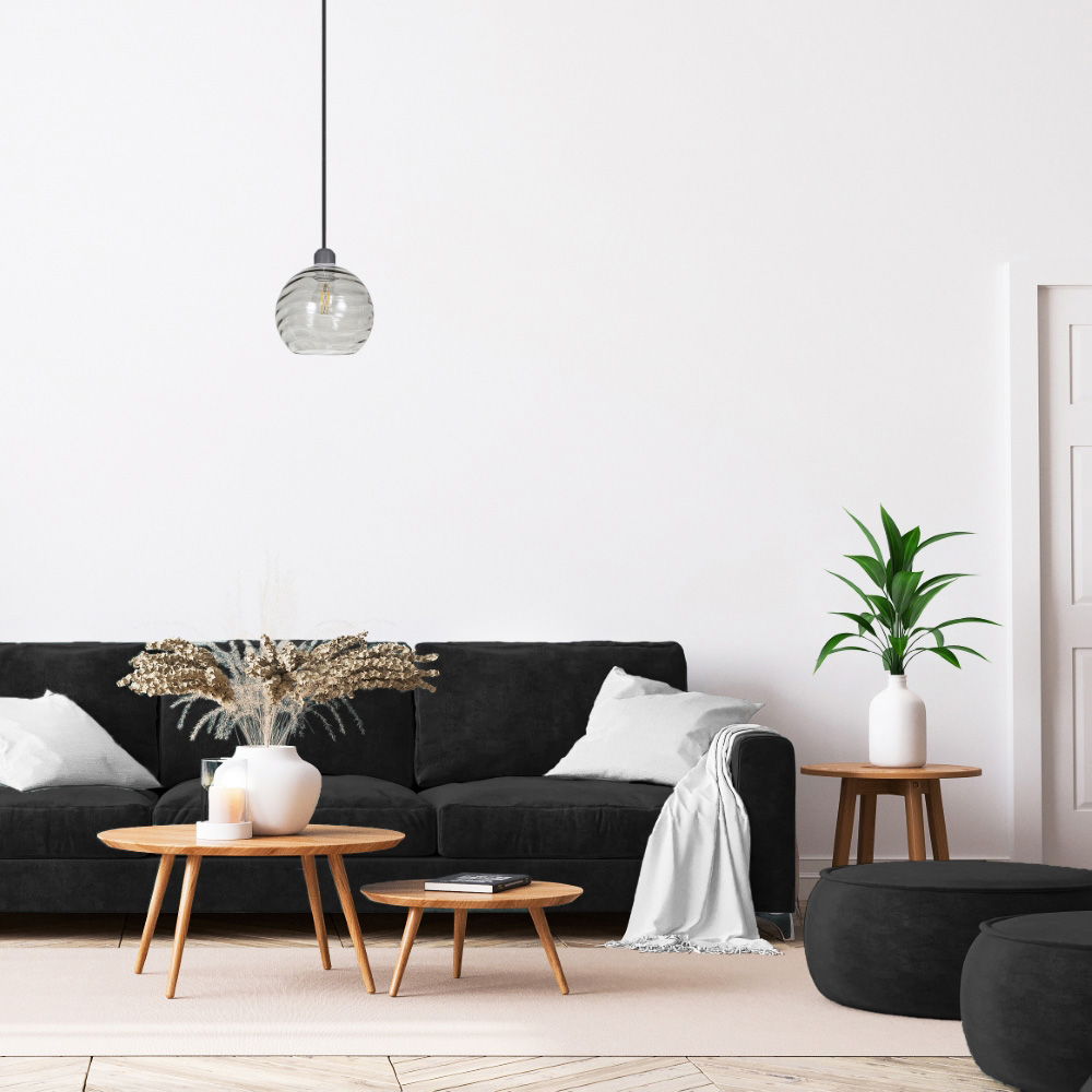 Happy Homewares Designer Smoked Circular Ribbed Glass Non Electric Pendant Shade Image 2