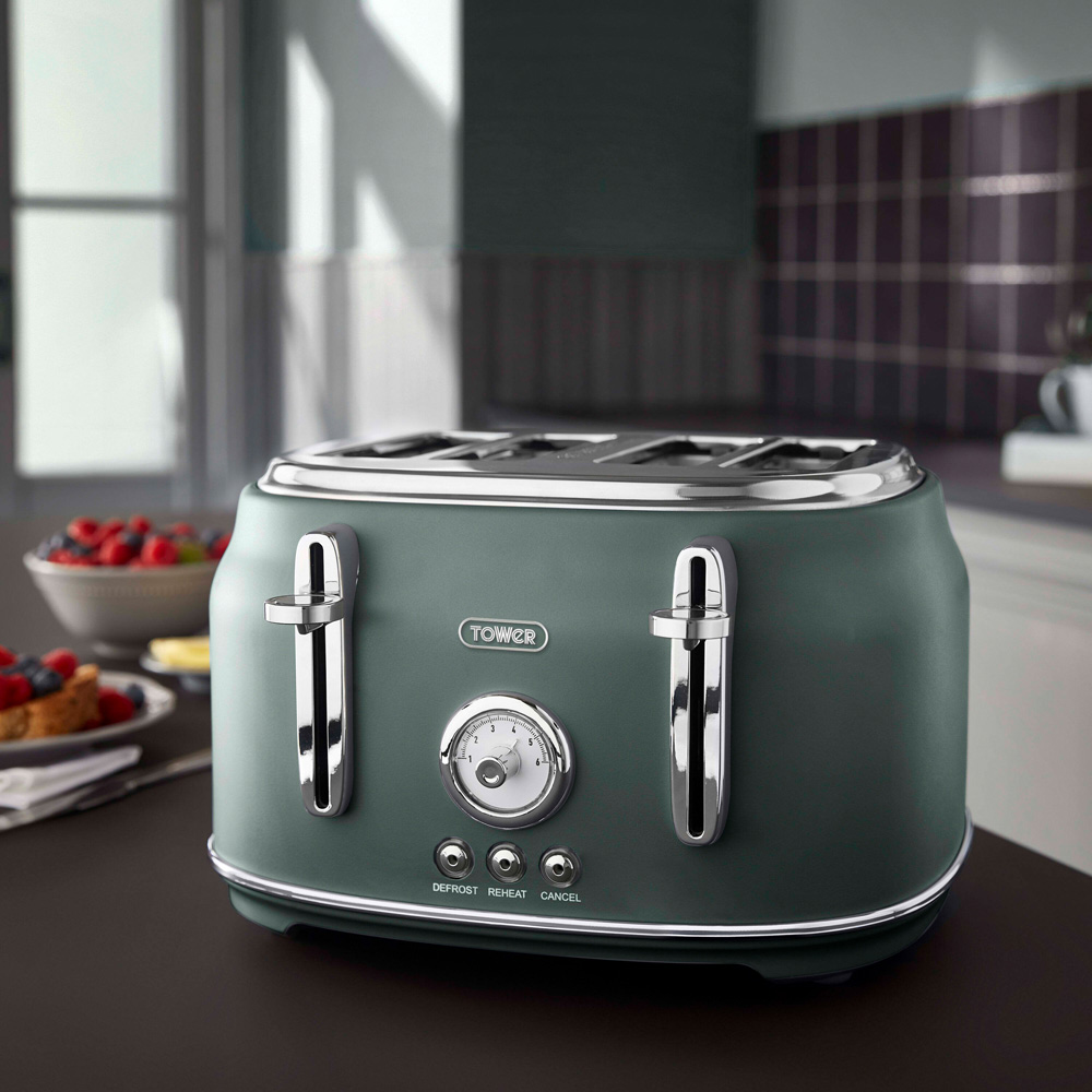 Tower Renaissance EEJB229 Green 4 Slice Toaster and 1.7L Kettle Set Image 3
