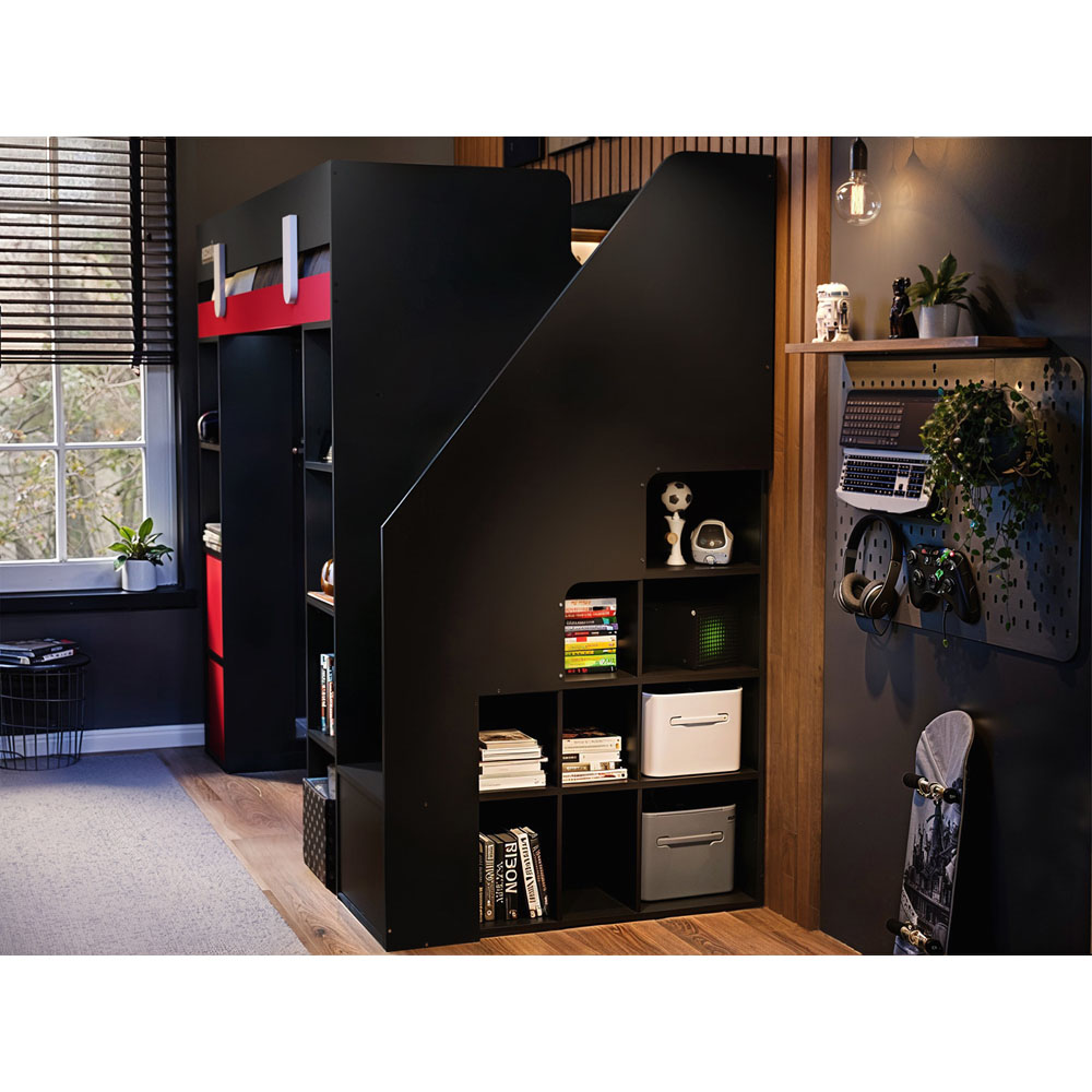 Flair Blaze Black and Red Staircase Gaming High Sleeper with Storage Image 2